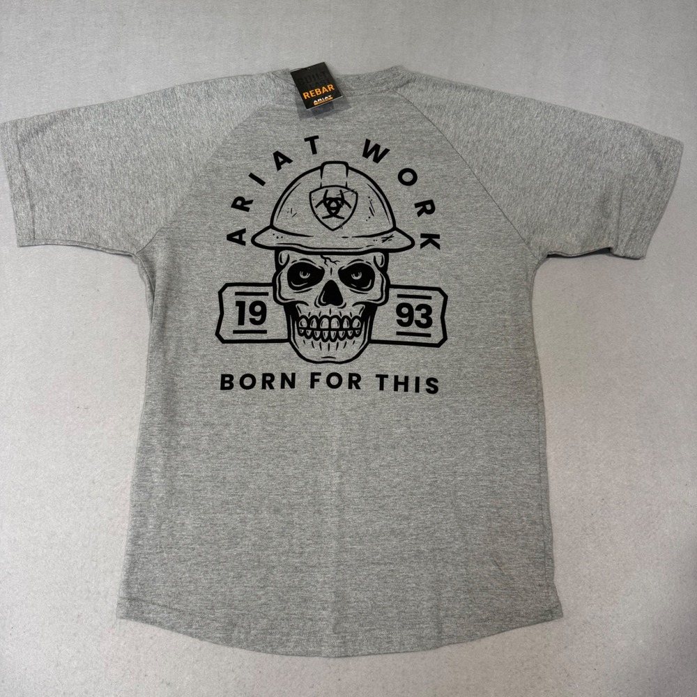 Ariat T-Shirt Mens Small Heather Grey Rebar Cotton Strong Hardhead Skull Tee